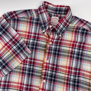 Brooks Brothers Mens‎ Plaid Short Sleeve Button Down Shirt, M, Colorful
